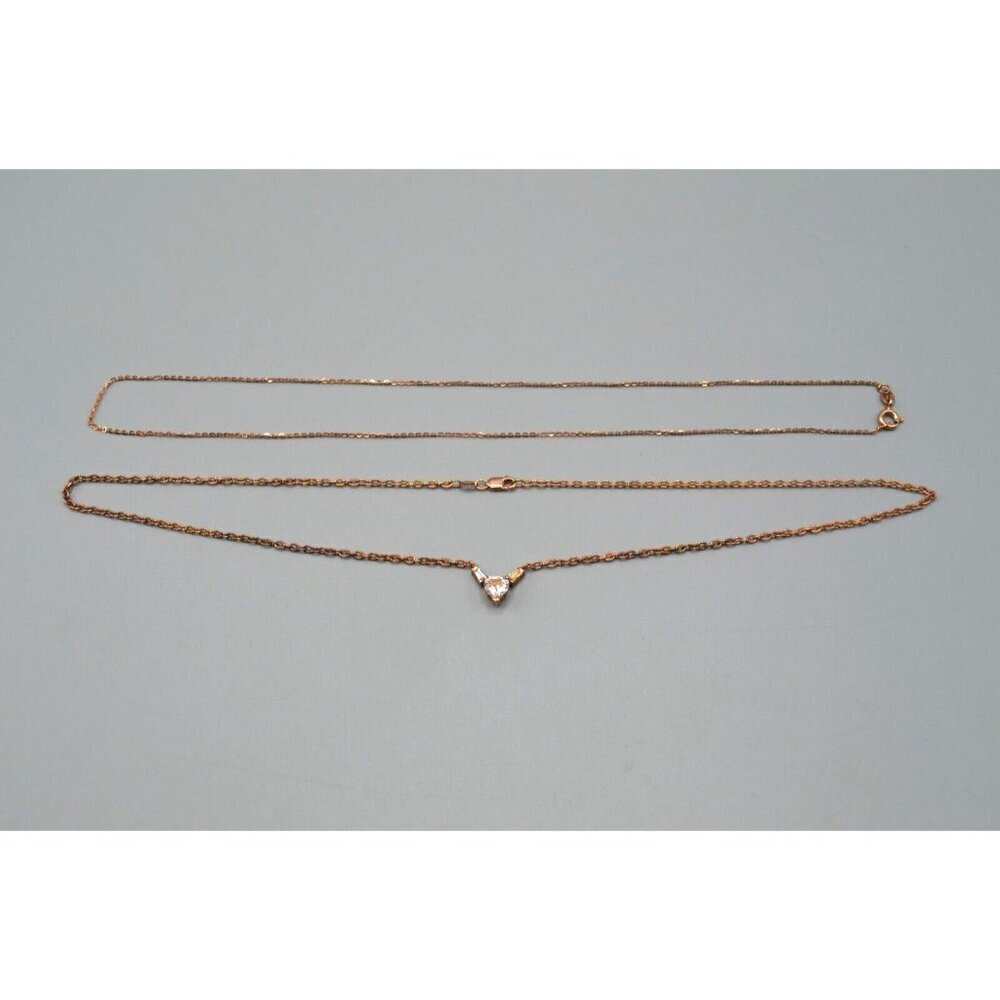 Sterling Silver Chain Necklace Set Heart Cut Stone Accent 925 9" Rose Gold Plate